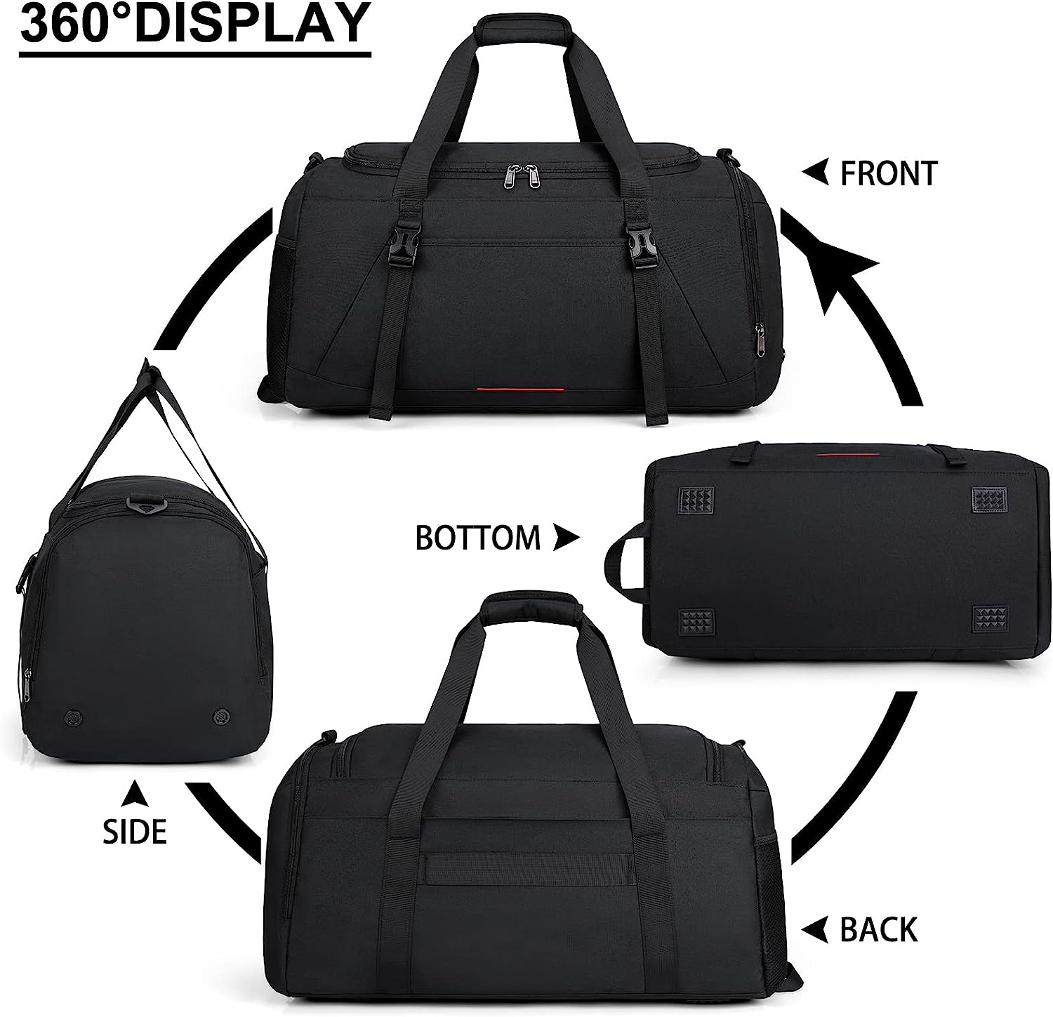 Gym Bag for Men Women 40L Water Resistant Sports Bag Gym Duffle Bag with Wet Pocket Large Travel Duffel Bag Weekender Overnight Bag with Shoe Compartment Black - Image 7